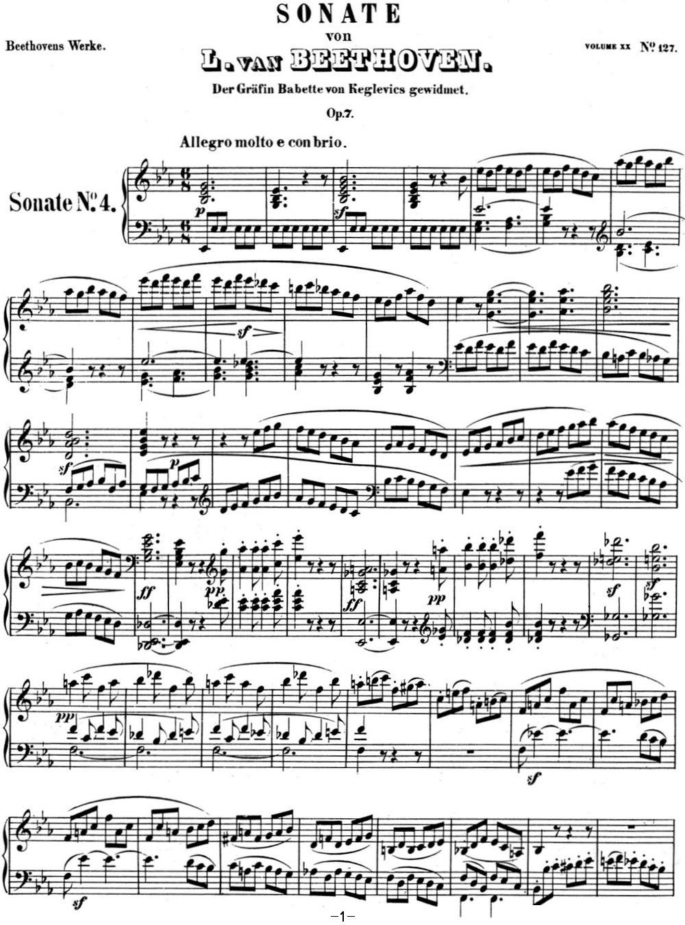 贝多芬钢琴奏鸣曲04 大调奏鸣曲 降E大调 Op.7 E-flat major钢琴曲谱（图1）
