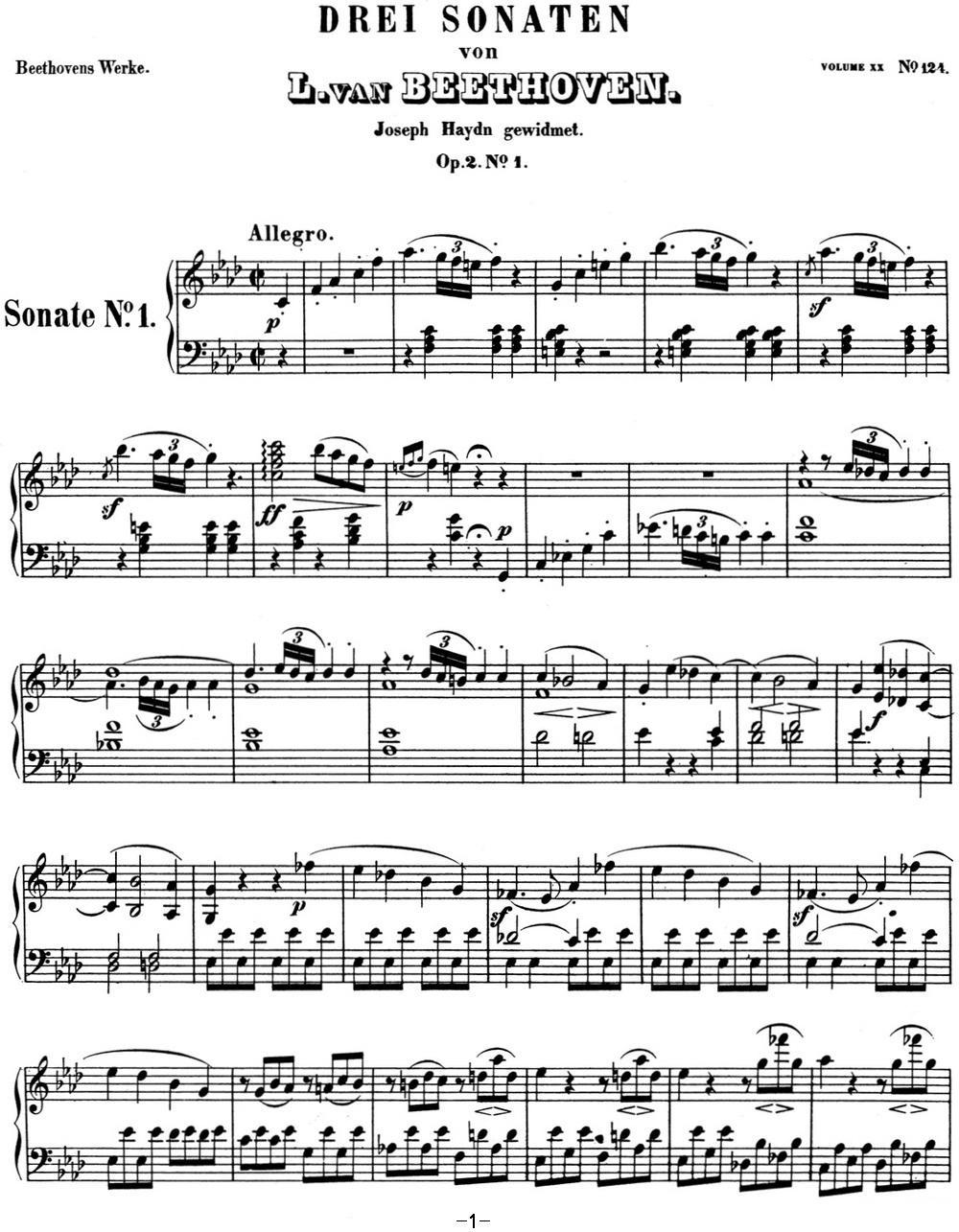 贝多芬钢琴奏鸣曲01 f小调 Op.2 No.1 F minor钢琴曲谱（图1）