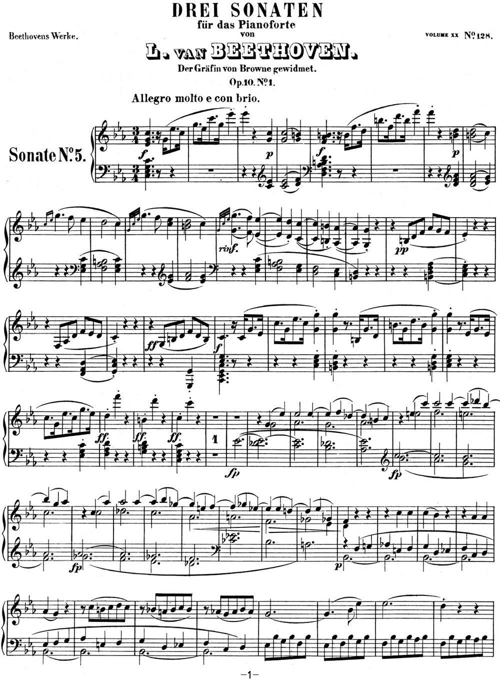 贝多芬钢琴奏鸣曲05 c小调 Op.10 No.1 C minor钢琴曲谱（图1）