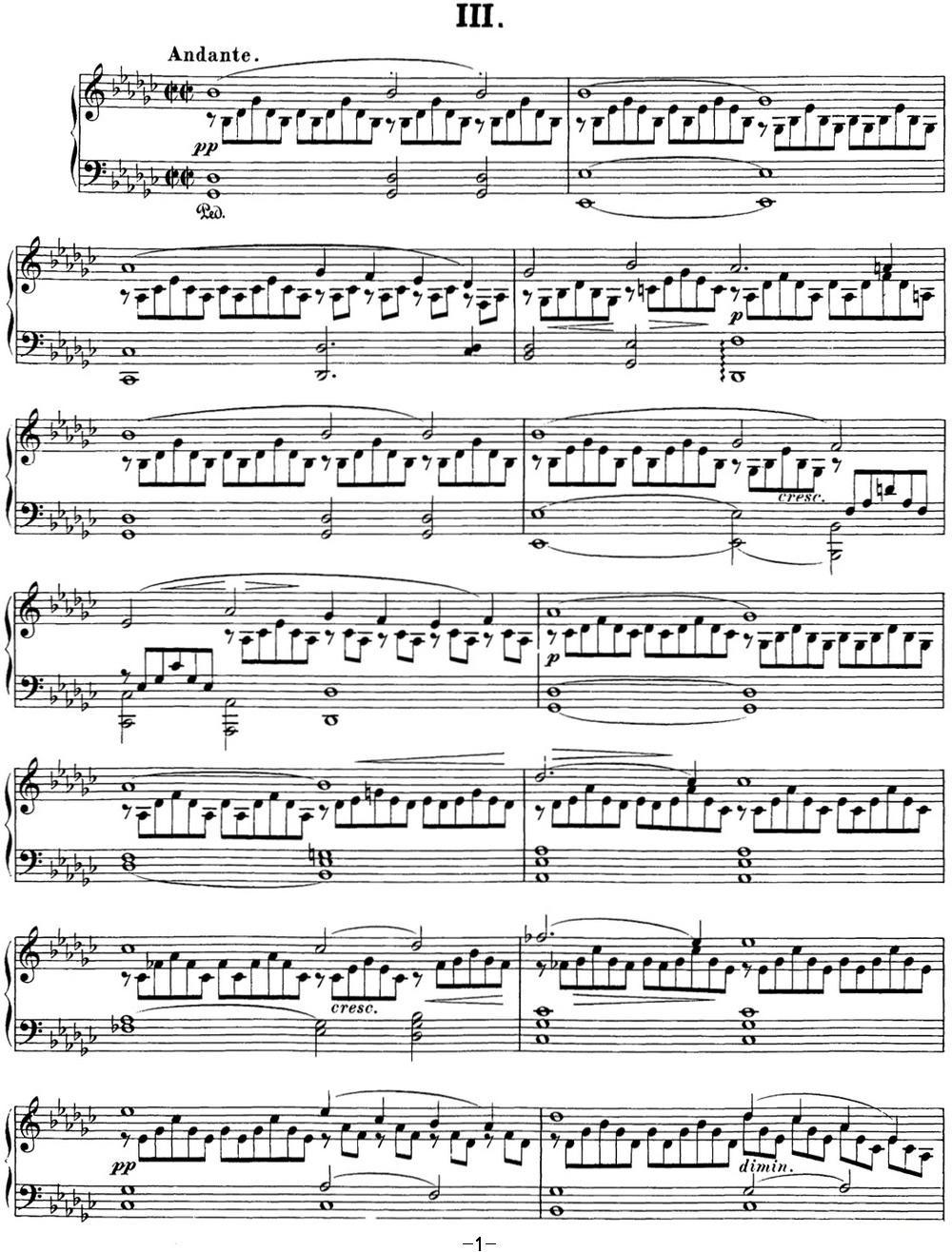 舒伯特降G大调即兴曲D.899，Op.90（NO.3）钢琴曲谱（图1）