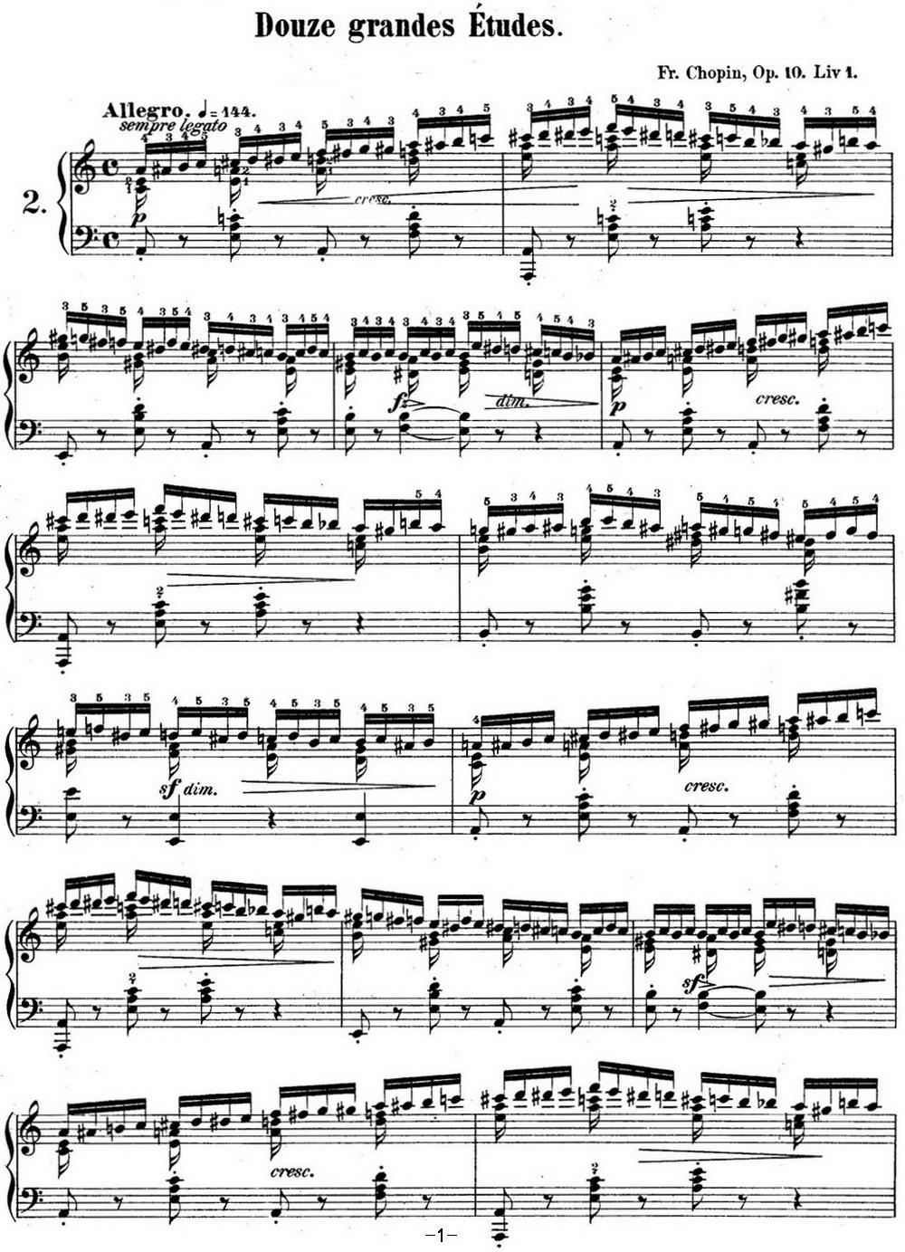 肖邦练习曲2 Op.10 No.2 a小调 A minor钢琴曲谱（图1）