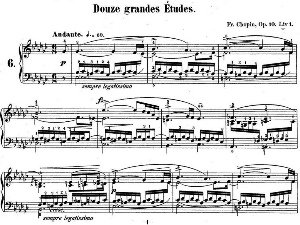 肖邦练习曲6 Op.10 No.6 降e小调 Eb minor钢琴曲谱（图1）