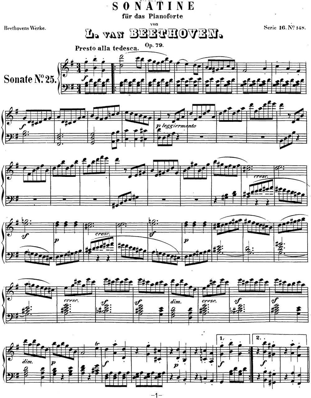贝多芬钢琴奏鸣曲25 杜鹃 G大调 Op.79 G major钢琴曲谱（图1）