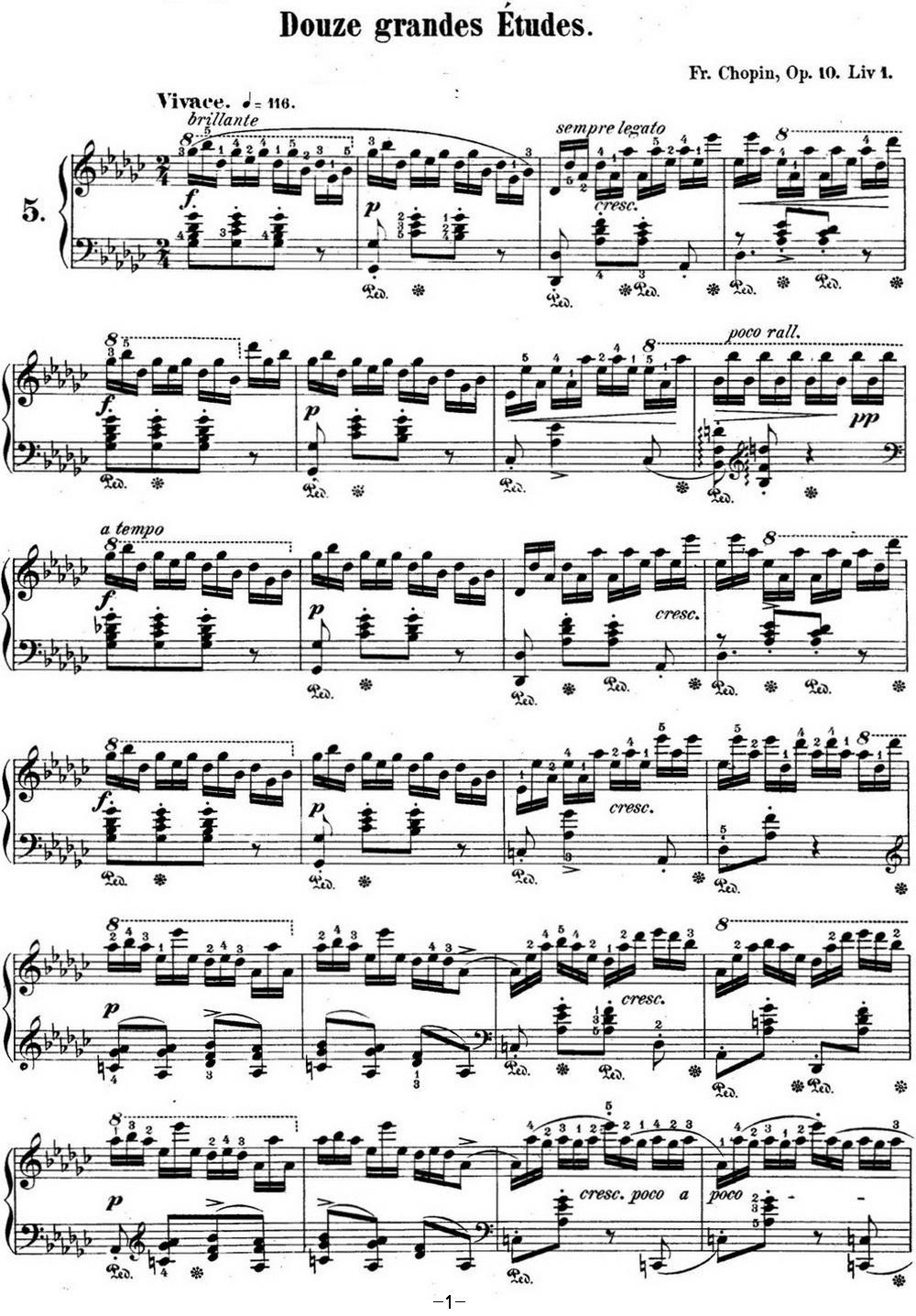 肖邦练习曲5 Op.10 No.5 黑键 降G大调 Gb major Black Key钢琴曲谱（图1）