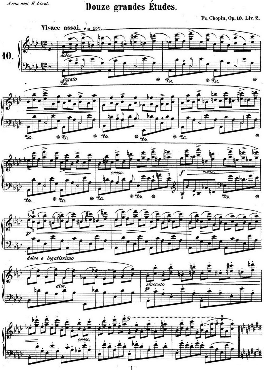 肖邦练习曲10 Op.10 No.10 降A大调 Ab major钢琴曲谱（图1）