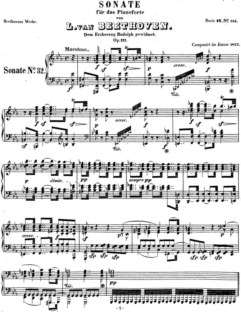 贝多芬钢琴奏鸣曲32 c小调 Op.111 C minor钢琴曲谱（图1）