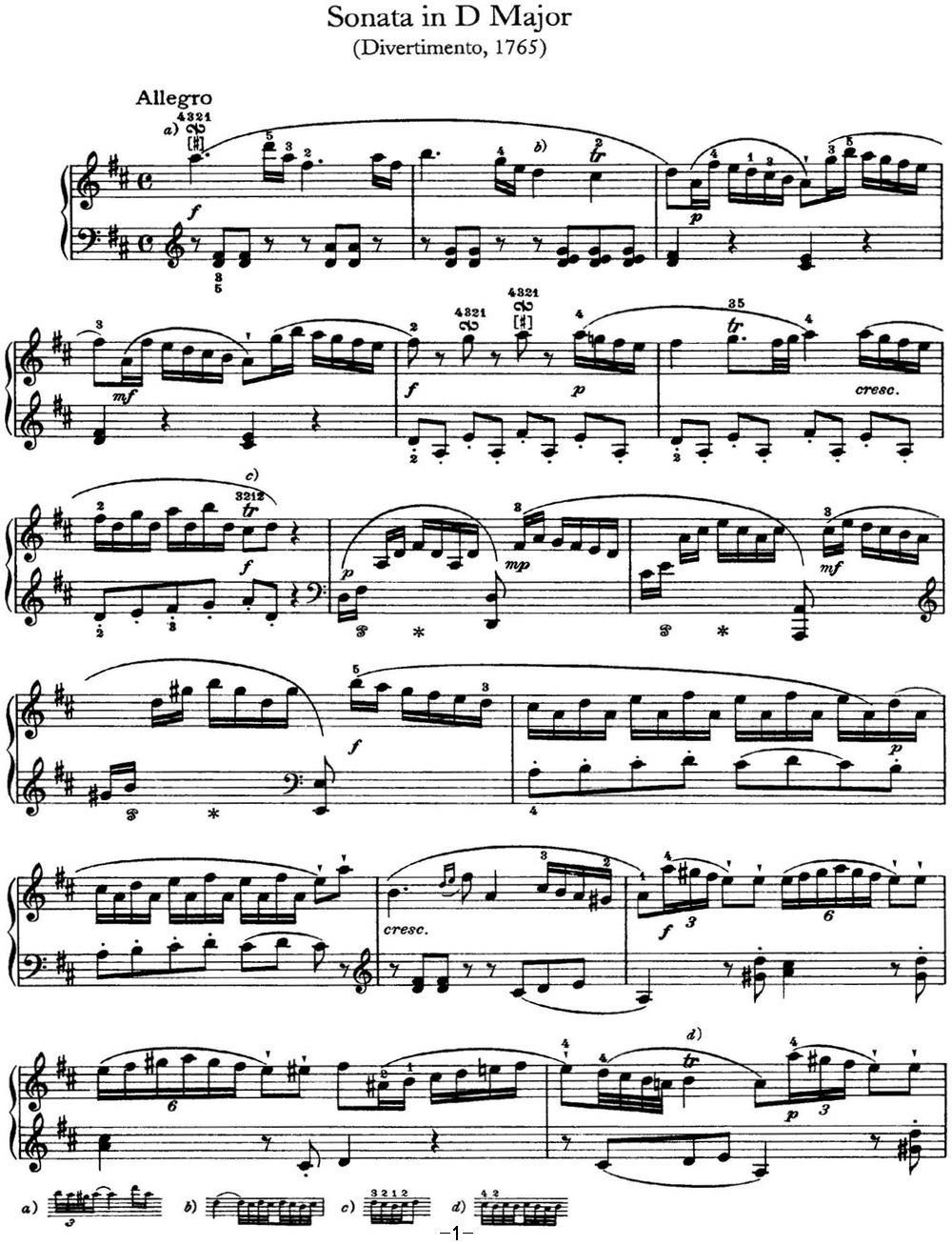 海顿 钢琴奏鸣曲 Hob XVI 4 Divertimento D major钢琴曲谱（图1）