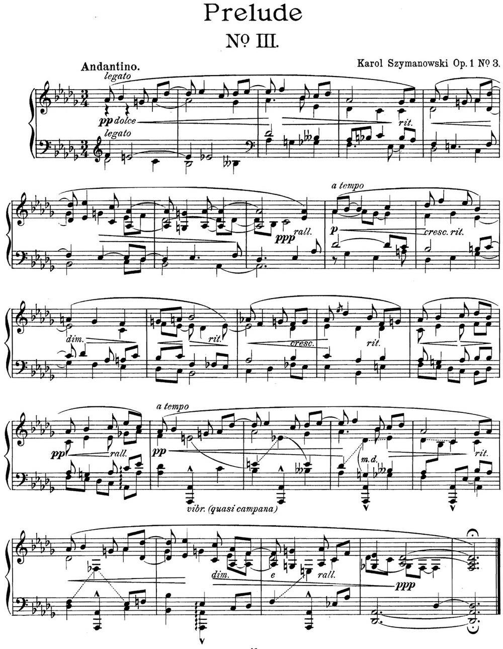 希曼诺夫斯基 9首钢琴前奏曲 Op.1 No.3钢琴曲谱（图1）