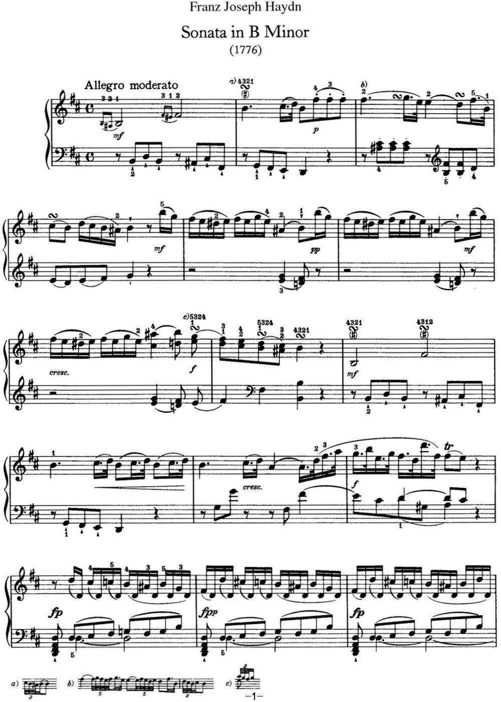 海顿 钢琴奏鸣曲 Hob XVI 32 in B minor钢琴曲谱（图1）