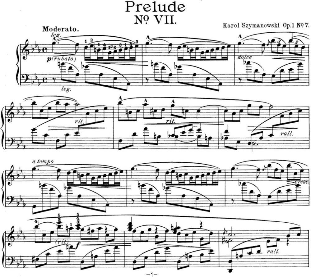 希曼诺夫斯基 9首钢琴前奏曲 Op.1 No.7钢琴曲谱（图1）