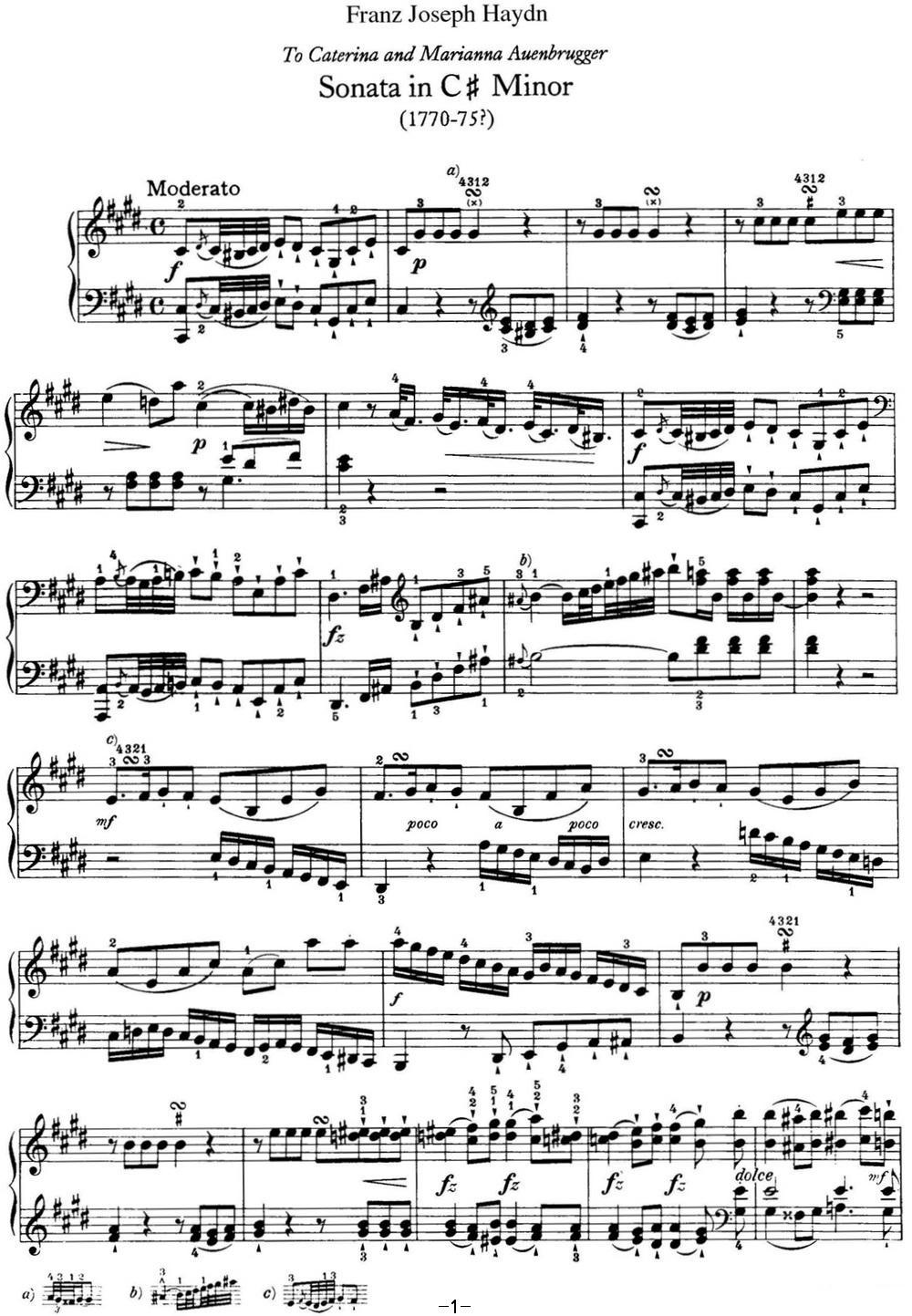 海顿 钢琴奏鸣曲 Hob XVI 36 in C-sharp minor钢琴曲谱（图1）