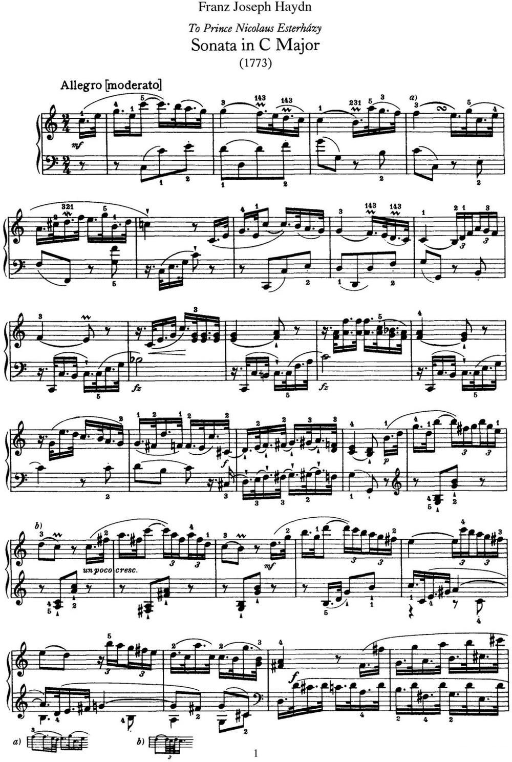 海顿 钢琴奏鸣曲 Hob XVI 21 in C major钢琴曲谱（图1）