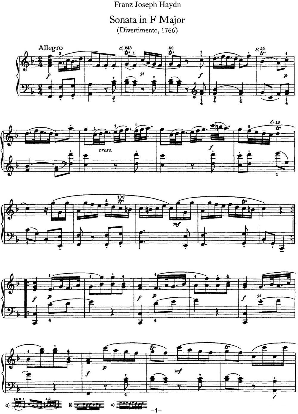 海顿 钢琴奏鸣曲 Hob XVI 9 Divertimento F major钢琴曲谱（图1）