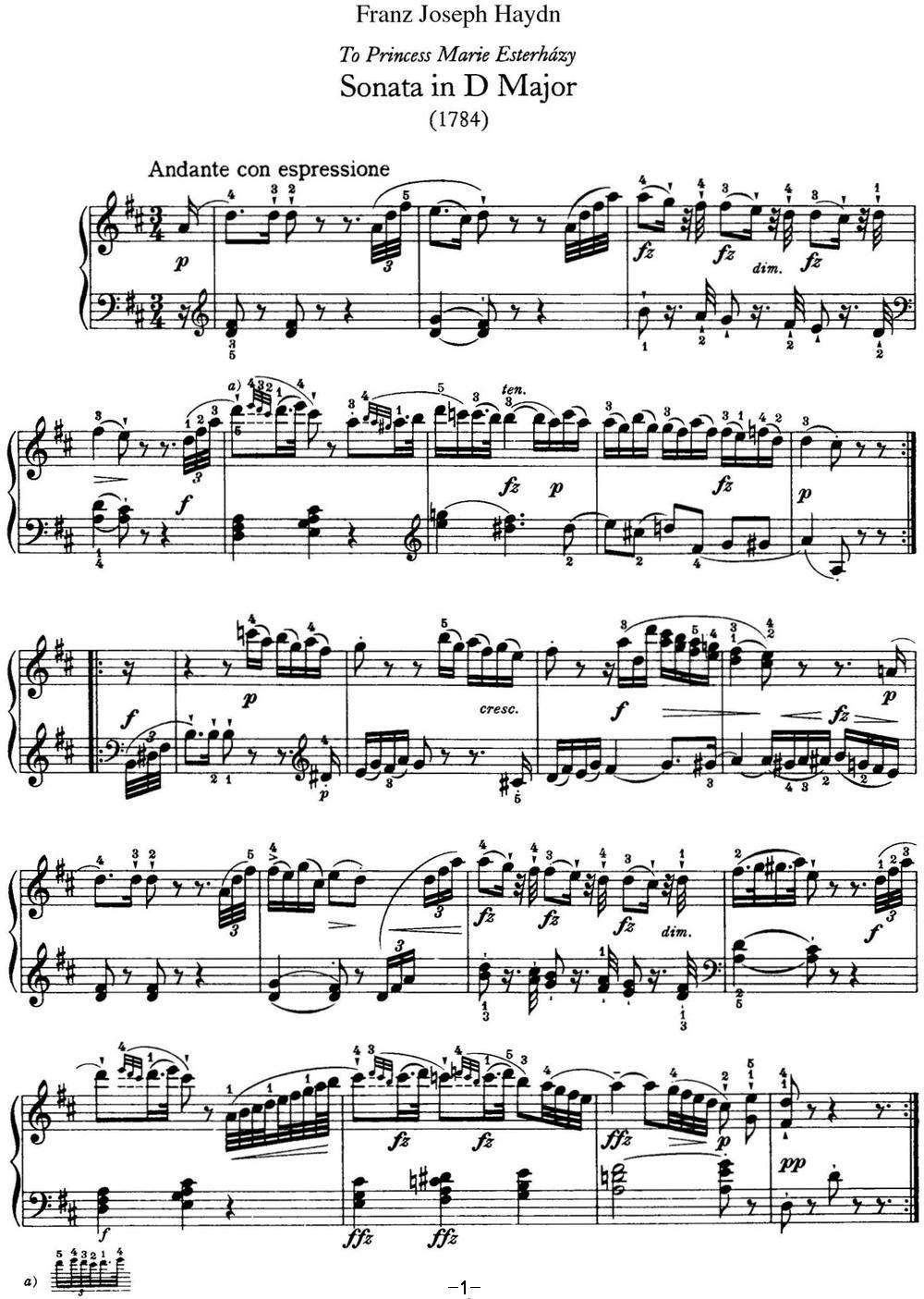 海顿 钢琴奏鸣曲 Hob XVI 42 in D major钢琴曲谱（图1）