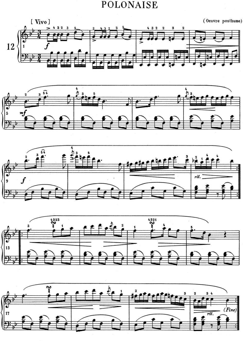 肖邦 波兰舞曲 Op.posth.P.1 No.1 降B大调钢琴曲谱（图1）