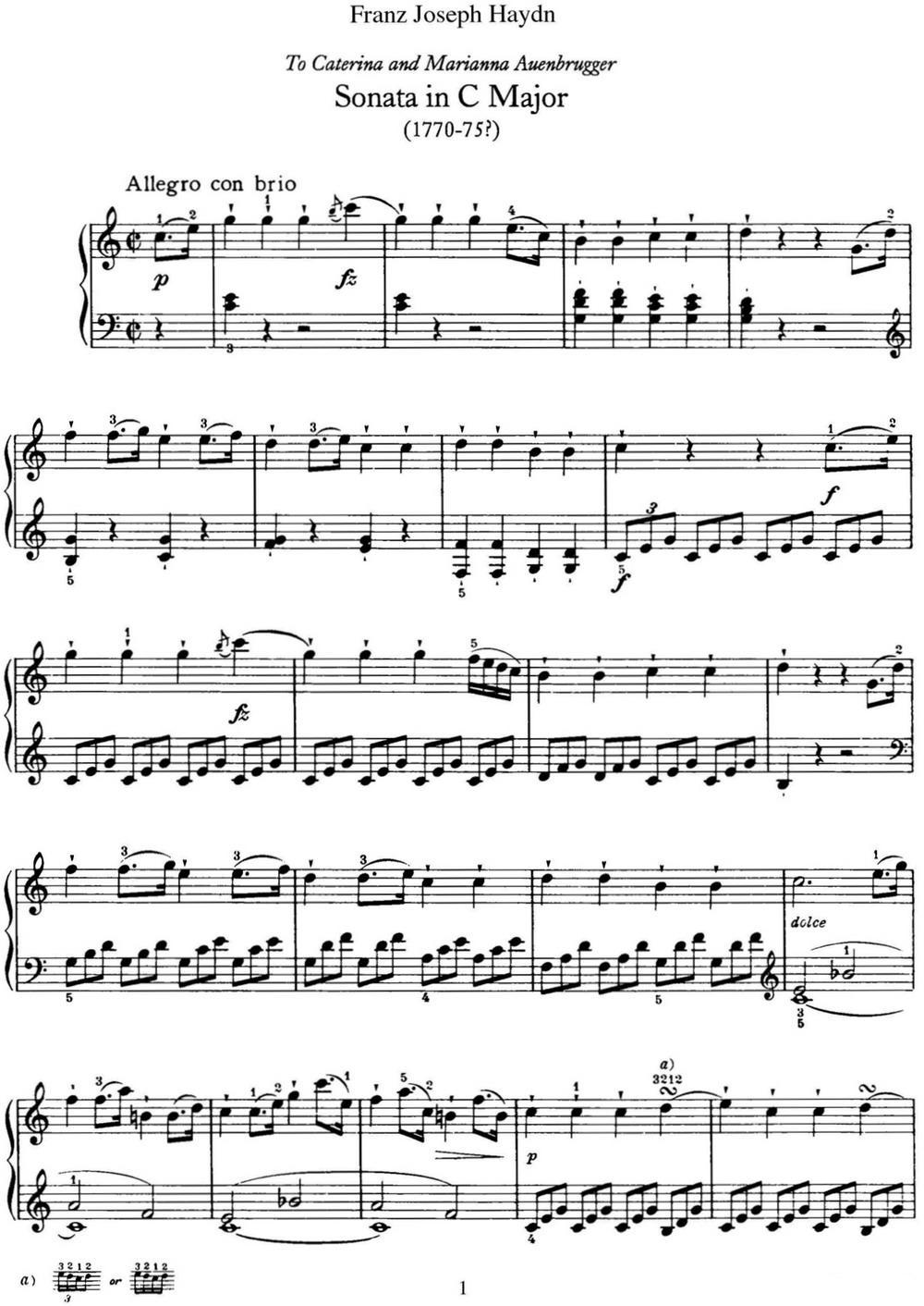 海顿 钢琴奏鸣曲 Hob XVI 35 in C major钢琴曲谱（图1）