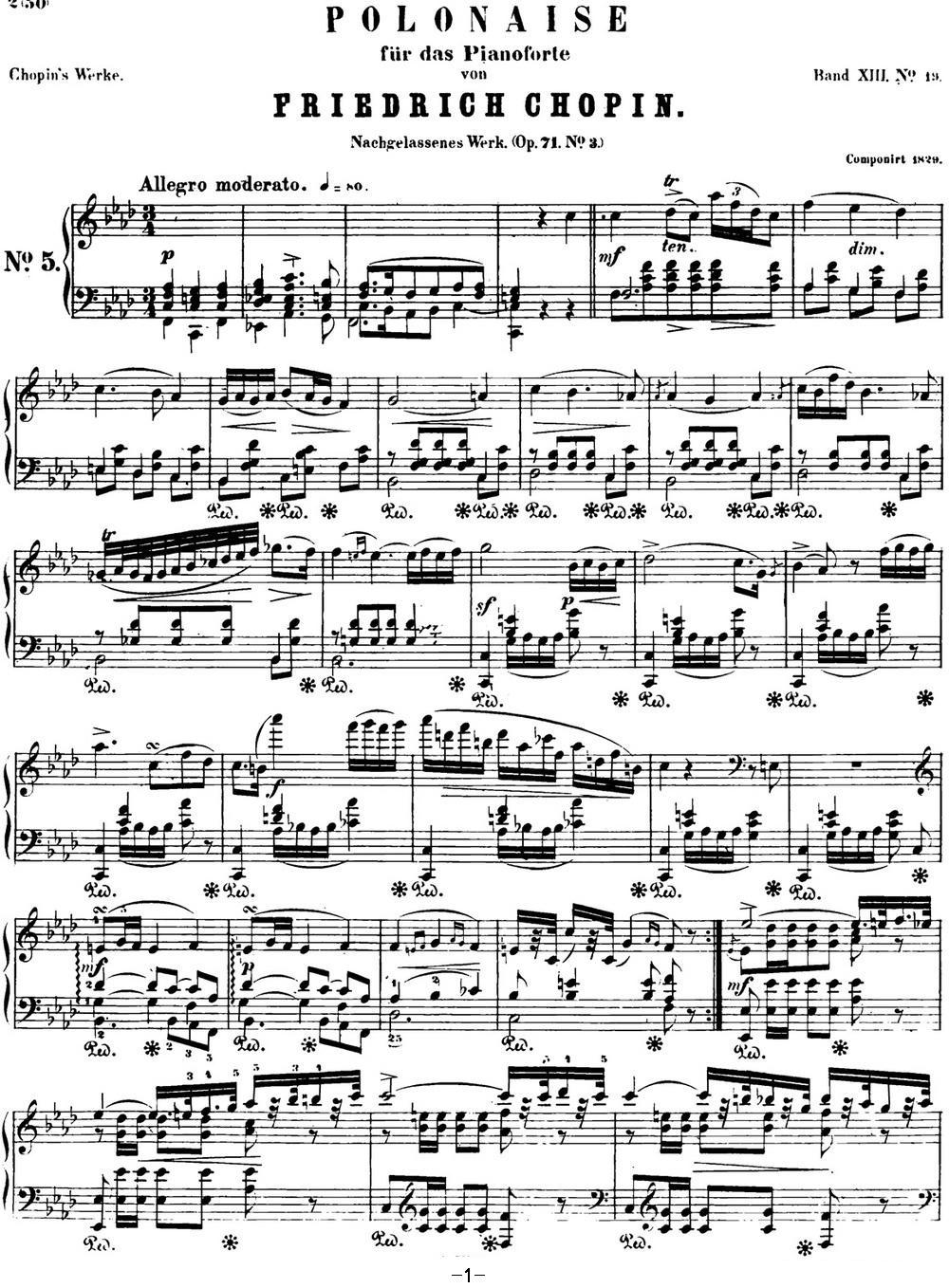 肖邦 波兰舞曲 Op.posth.71 No.3 f小调钢琴曲谱（图1）