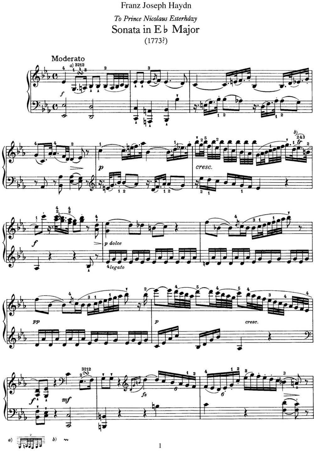 海顿 钢琴奏鸣曲 Hob XVI 25 in E-flat major钢琴曲谱（图1）