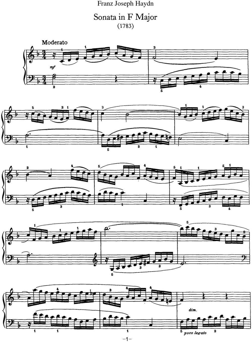 海顿 钢琴奏鸣曲 Hob XVI 47 in F major钢琴曲谱（图1）