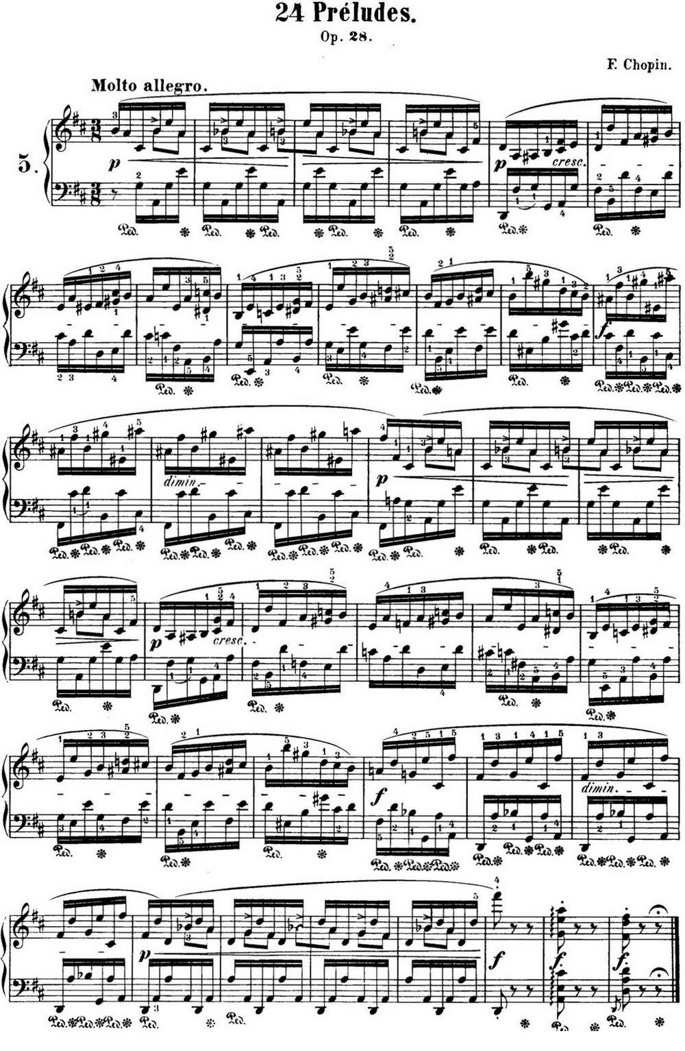 肖邦 24首钢琴前奏曲 Op.28 No.5 D大调钢琴曲谱（图1）