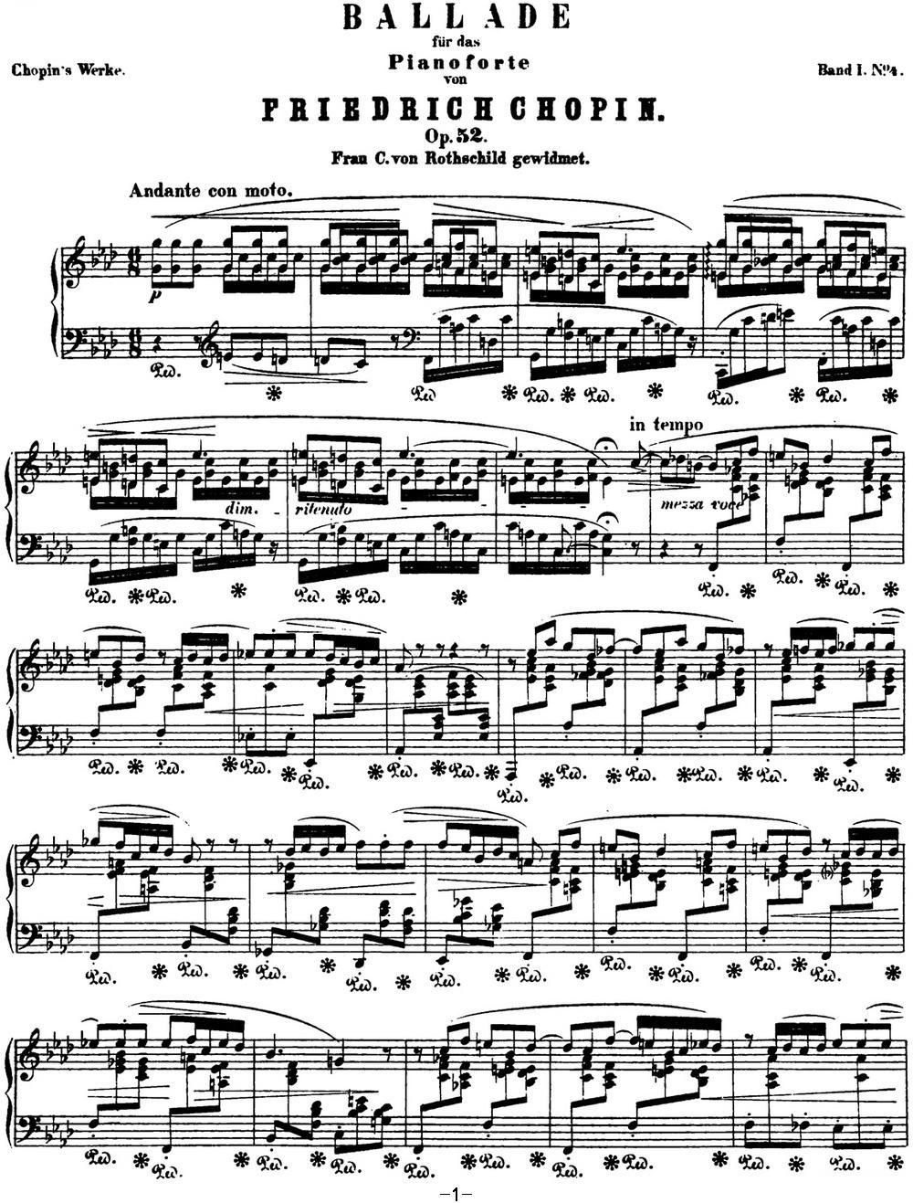 肖邦 叙事曲4 f小调 Chopin Ballade No.4 Op.52钢琴曲谱（图1）
