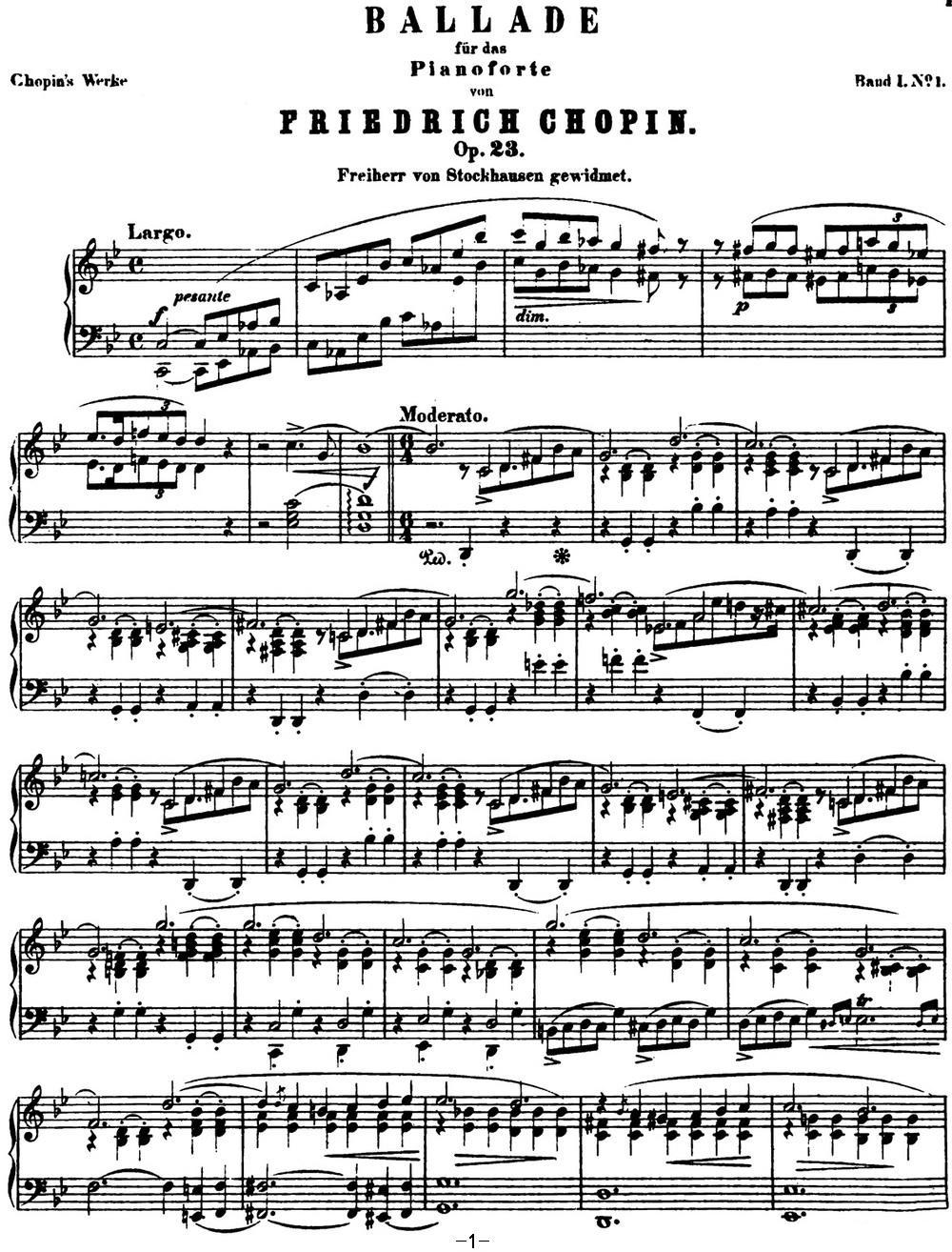 肖邦 叙事曲1 g小调 Chopin Ballade No.1 Op.23钢琴曲谱（图1）