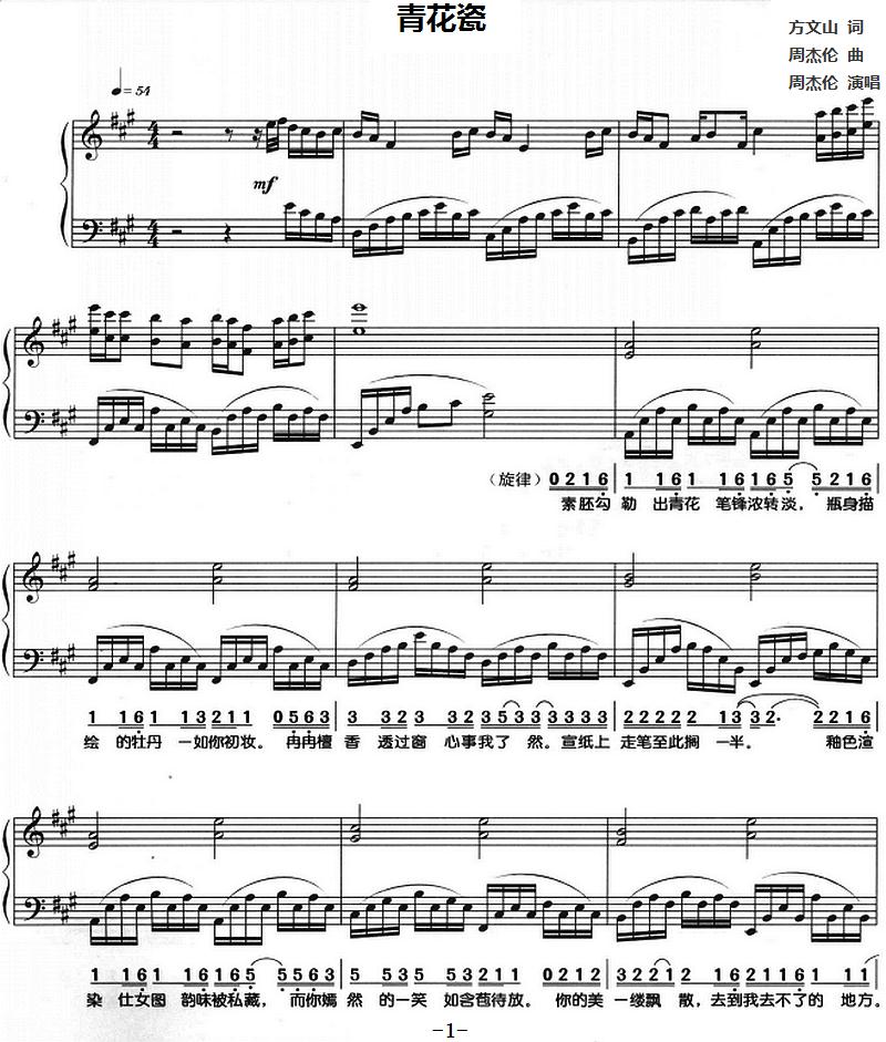 青花瓷（钢琴弹唱）钢琴曲谱（图1）