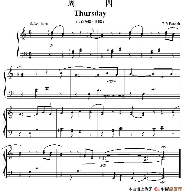 考级初级曲目：周四（Thursday）钢琴曲谱（图1）