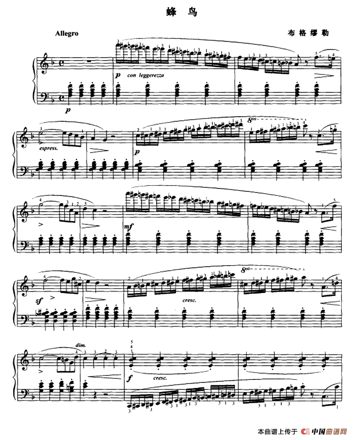 蜂鸟钢琴曲谱（图1）