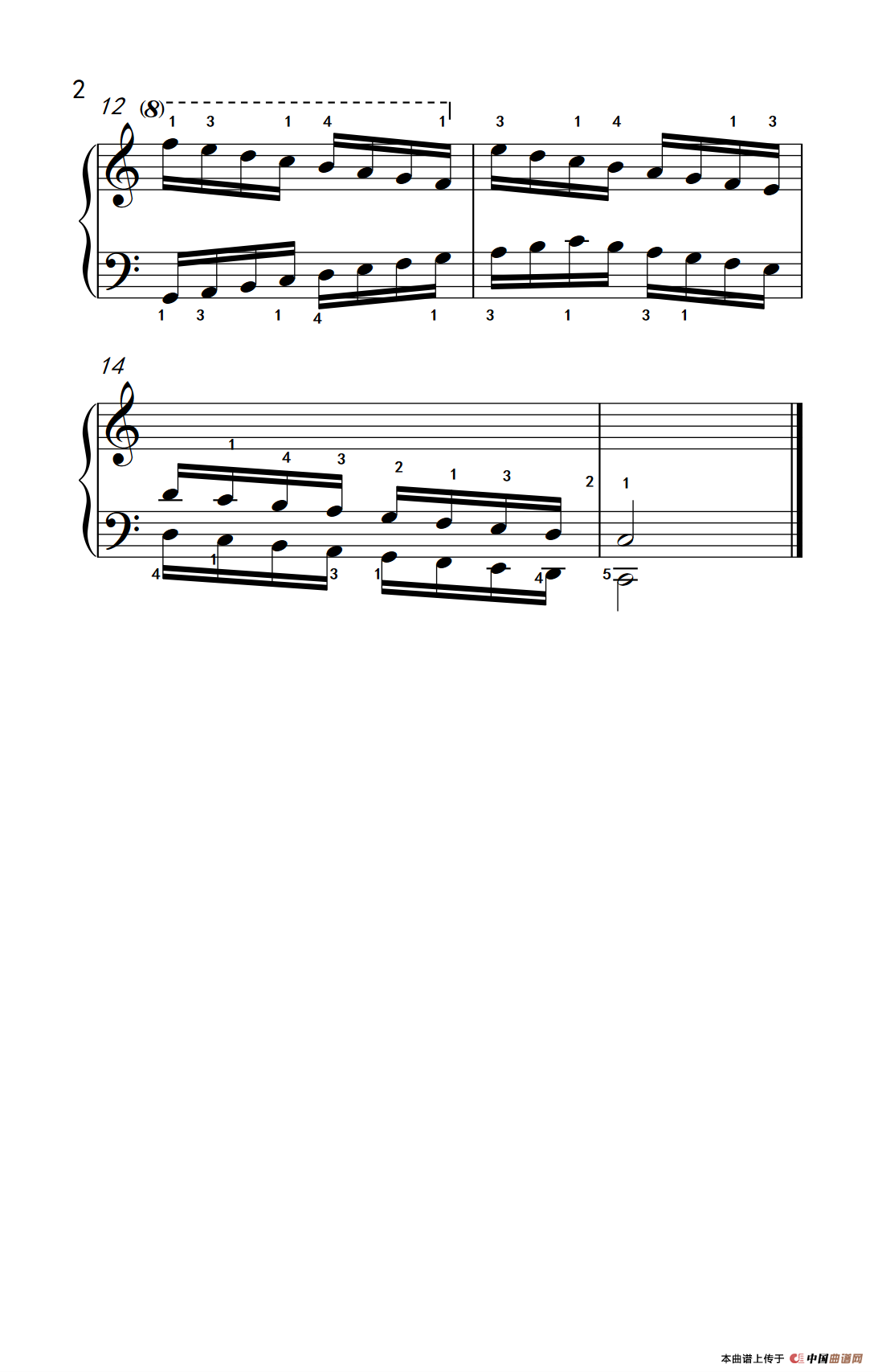 C大调音阶（反向四个八度）（儿童钢琴练习曲）钢琴曲谱（图2）