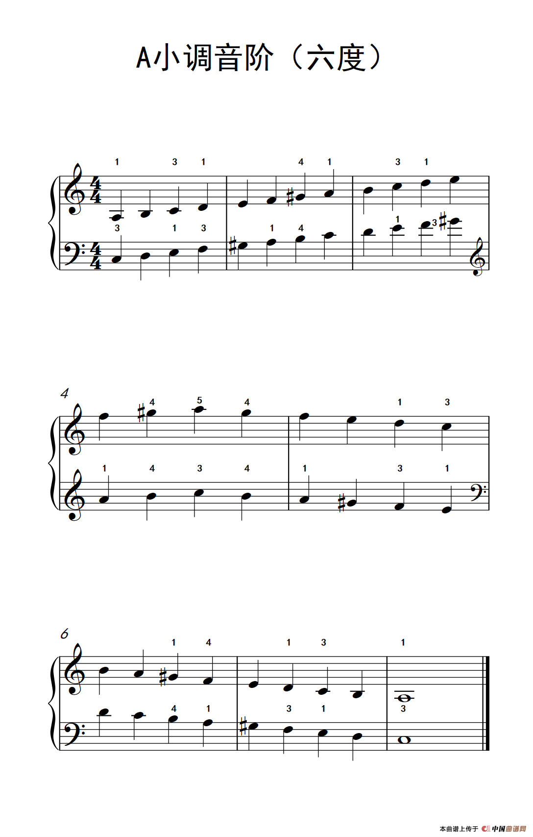 A小调音阶（六度）（儿童钢琴练习曲）钢琴曲谱（图1）