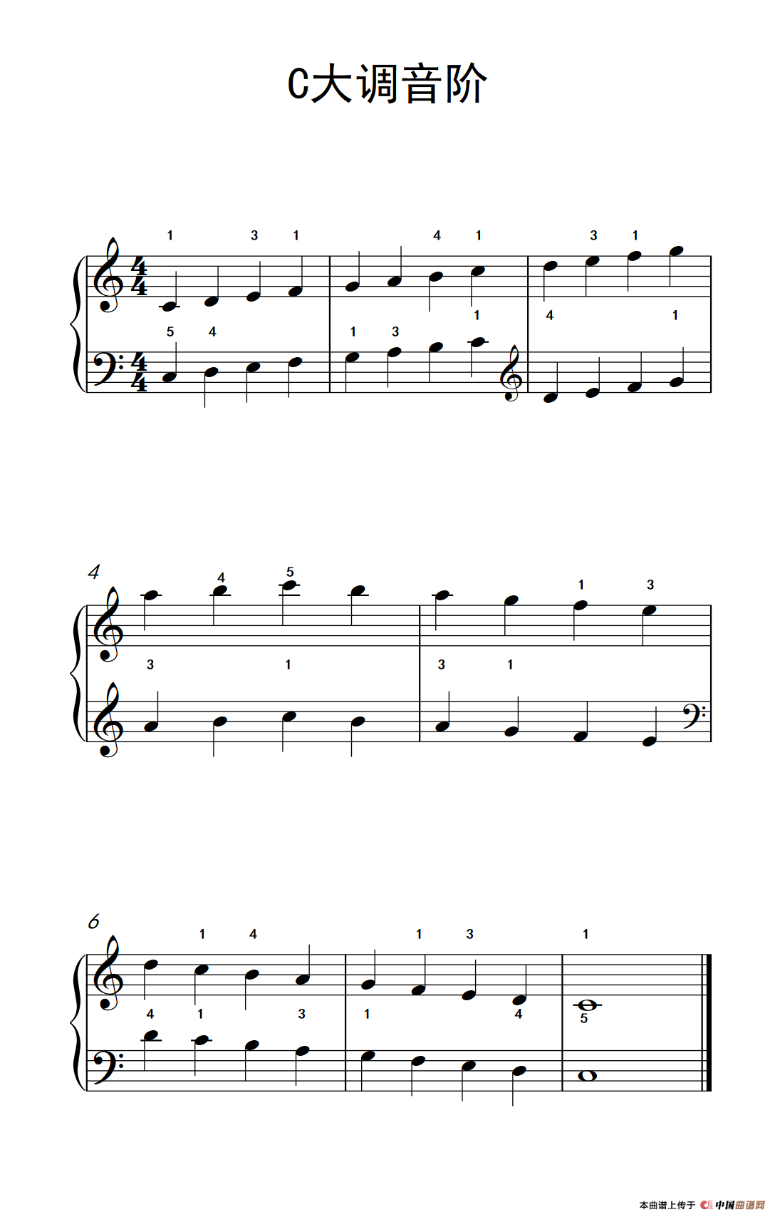 C大调音阶（儿童钢琴练习曲）钢琴曲谱（图1）