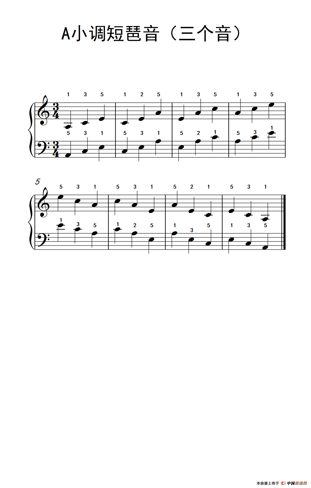 A小调短琶音（三个音）（儿童钢琴练习曲）钢琴曲谱（图1）