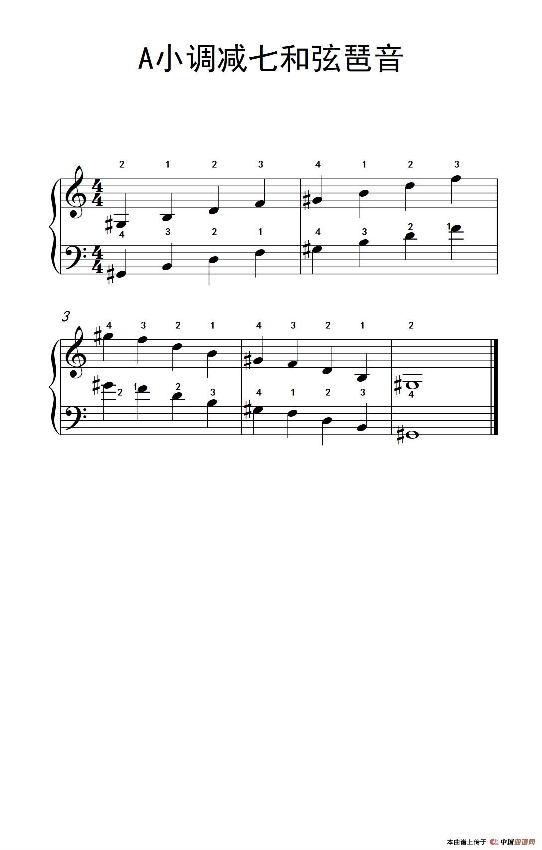 A小调减七和弦琶音（儿童钢琴练习曲）钢琴曲谱（图1）