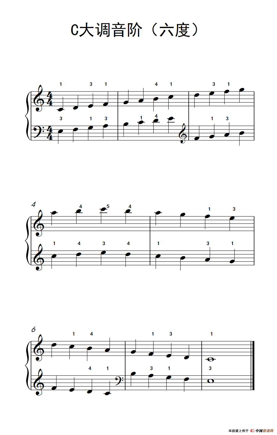 C大调音阶（六度）（儿童钢琴练习曲）钢琴曲谱（图1）