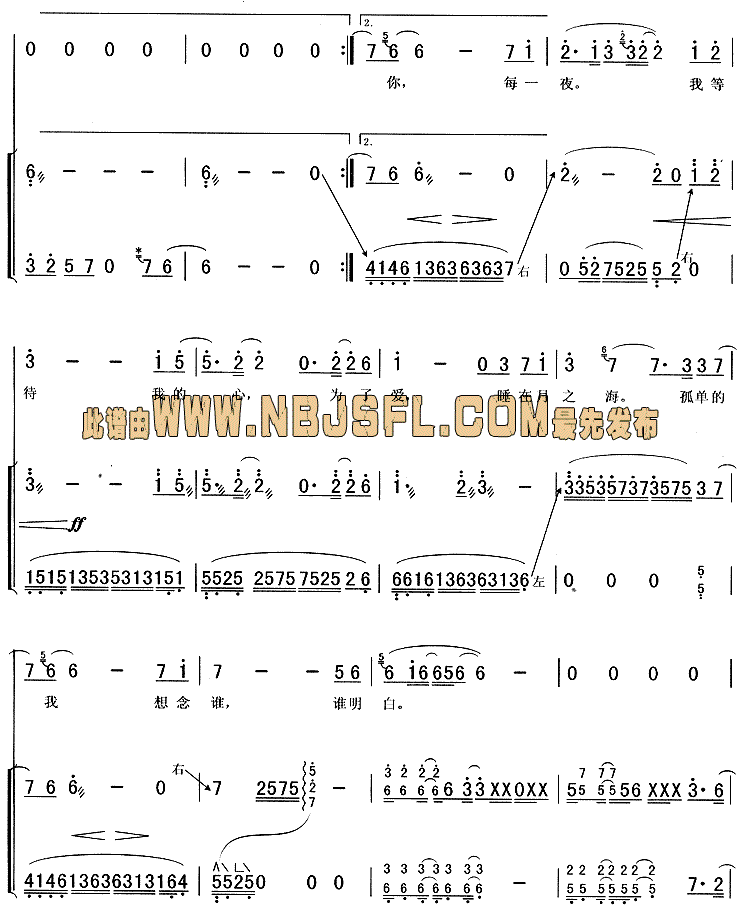 月光爱人    (《卧虎藏龙》主题曲/激情版)古筝曲谱（图4）