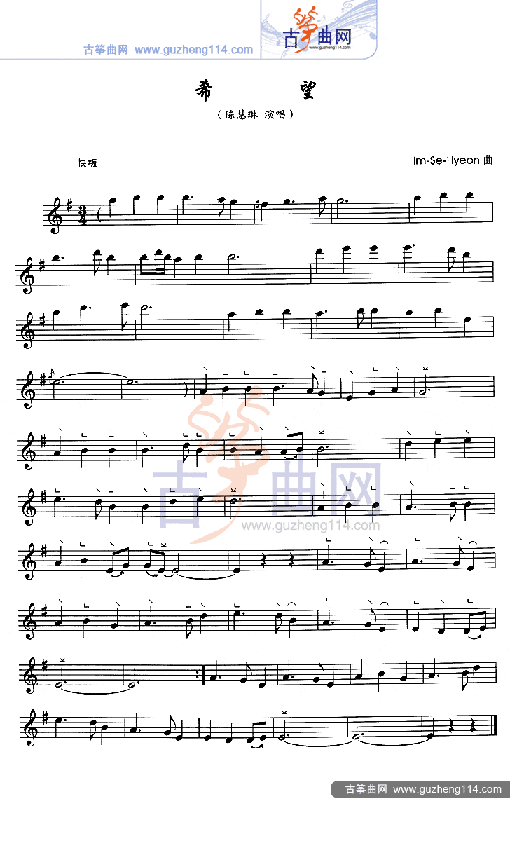 希望（五线谱）古筝曲谱（图1）