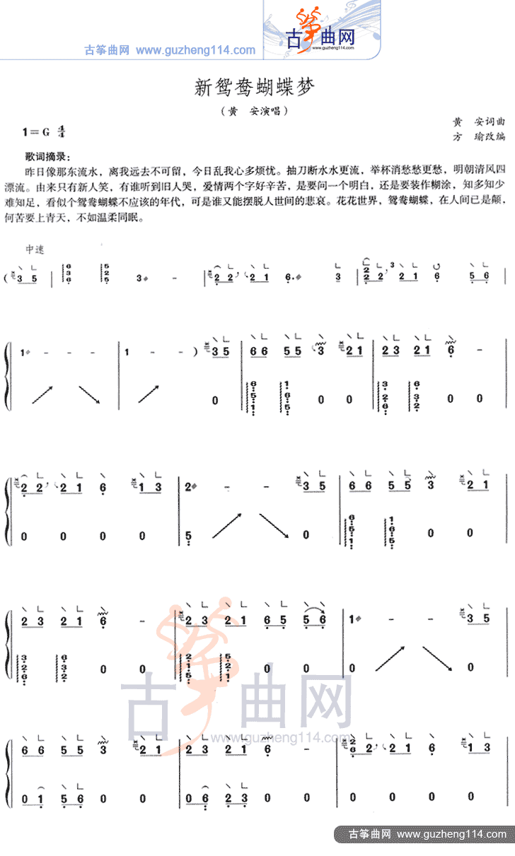 新鸳鸯蝴蝶梦古筝曲谱（图1）