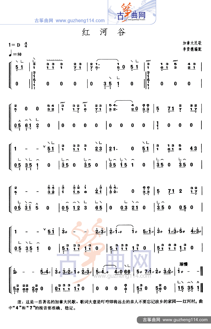 红河谷古筝曲谱（图1）
