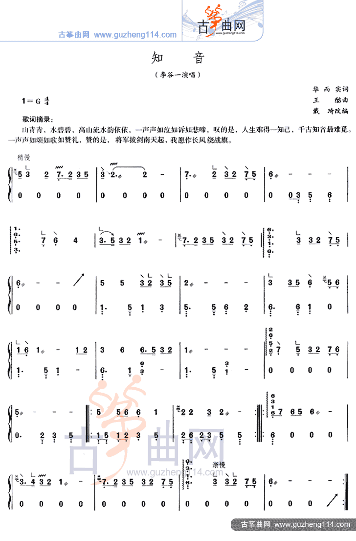知音古筝曲谱（图1）