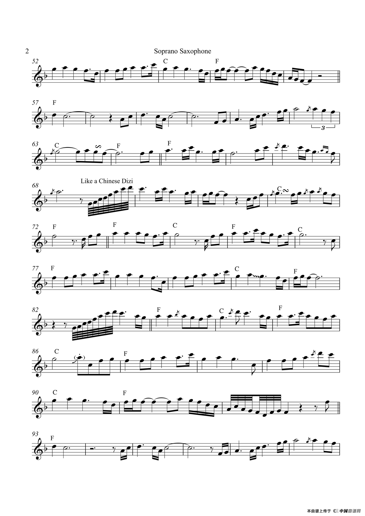 Jasmine Flower（高音萨克斯）古筝曲谱（图2）