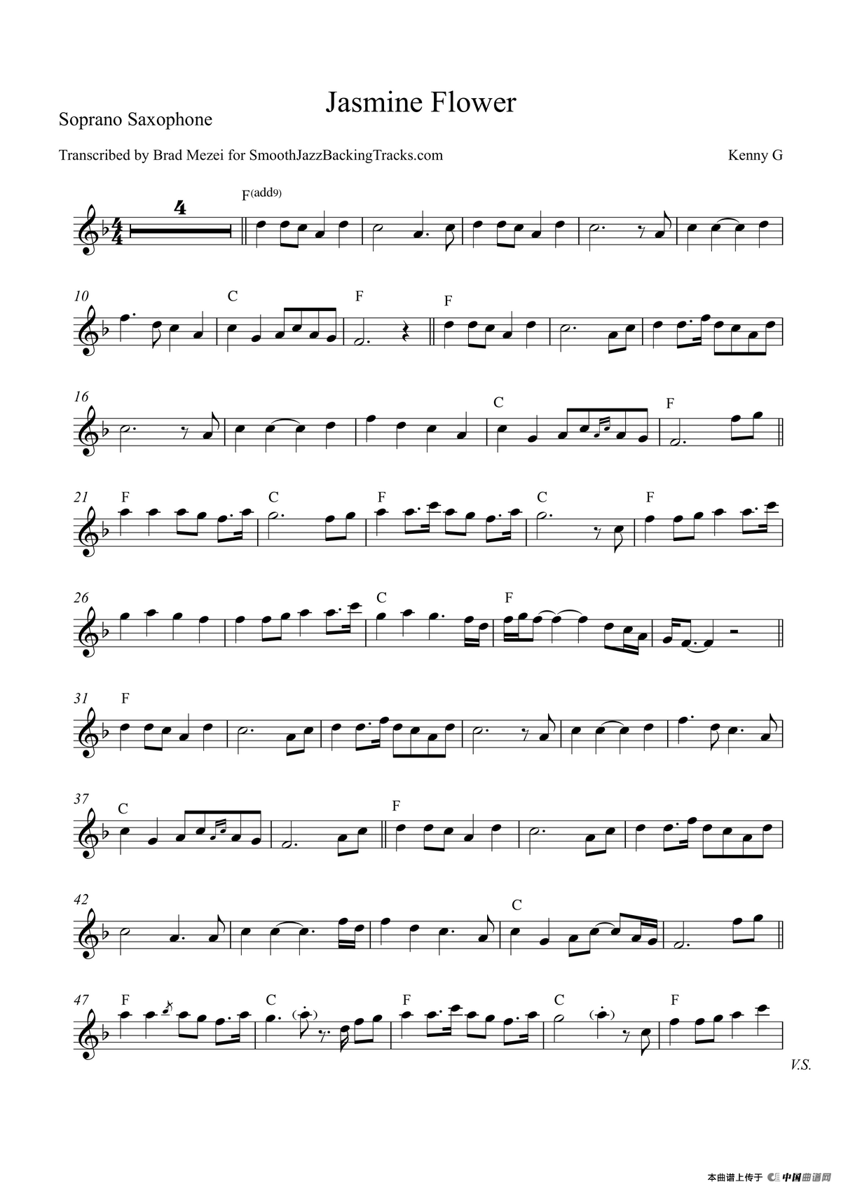Jasmine Flower（高音萨克斯）古筝曲谱（图1）