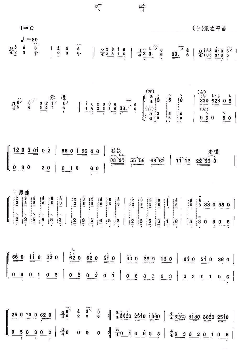 叮咛-古筝谱古筝曲谱（图1）