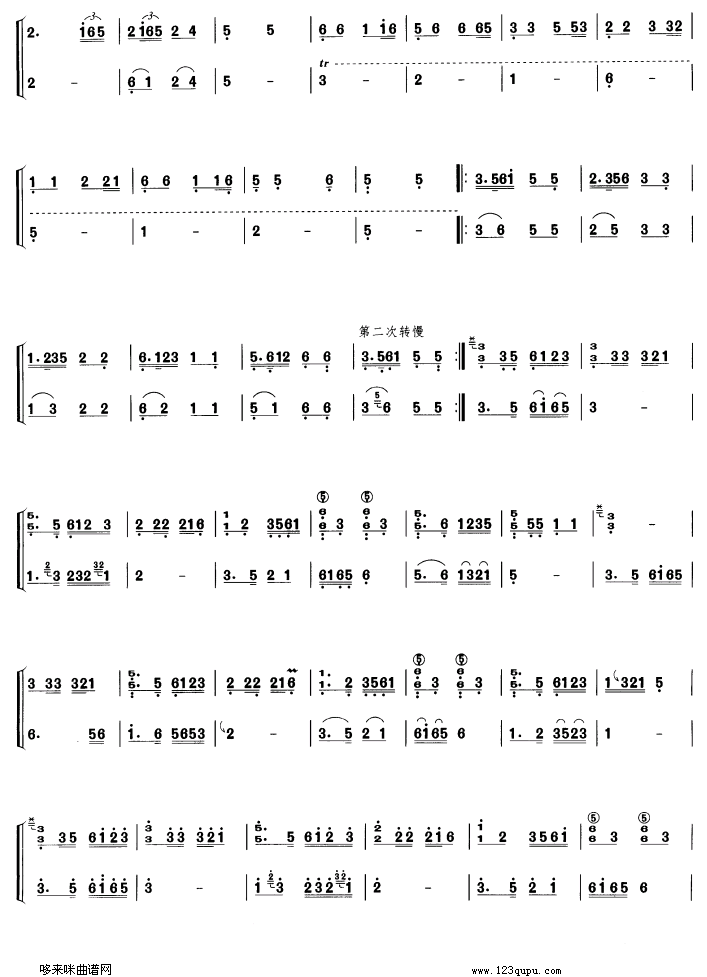 渔舟唱晚-筝，二胡二重奏古筝曲谱（图2）