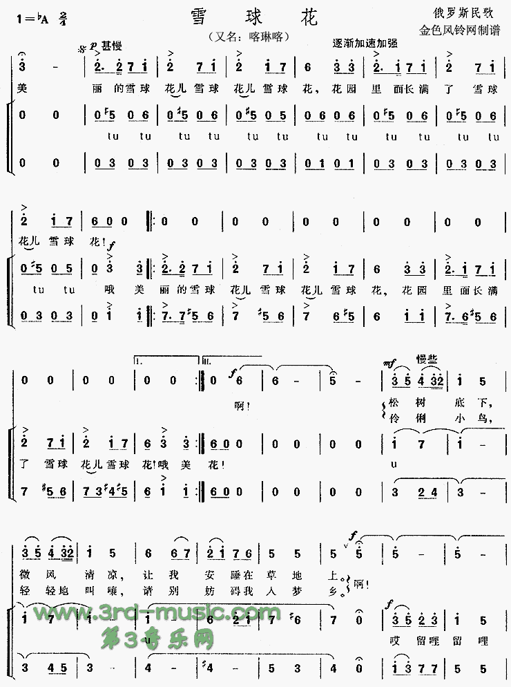 雪球花(又名:喀琳喀、俄罗斯民歌)[合唱曲谱]合唱曲谱（图1）