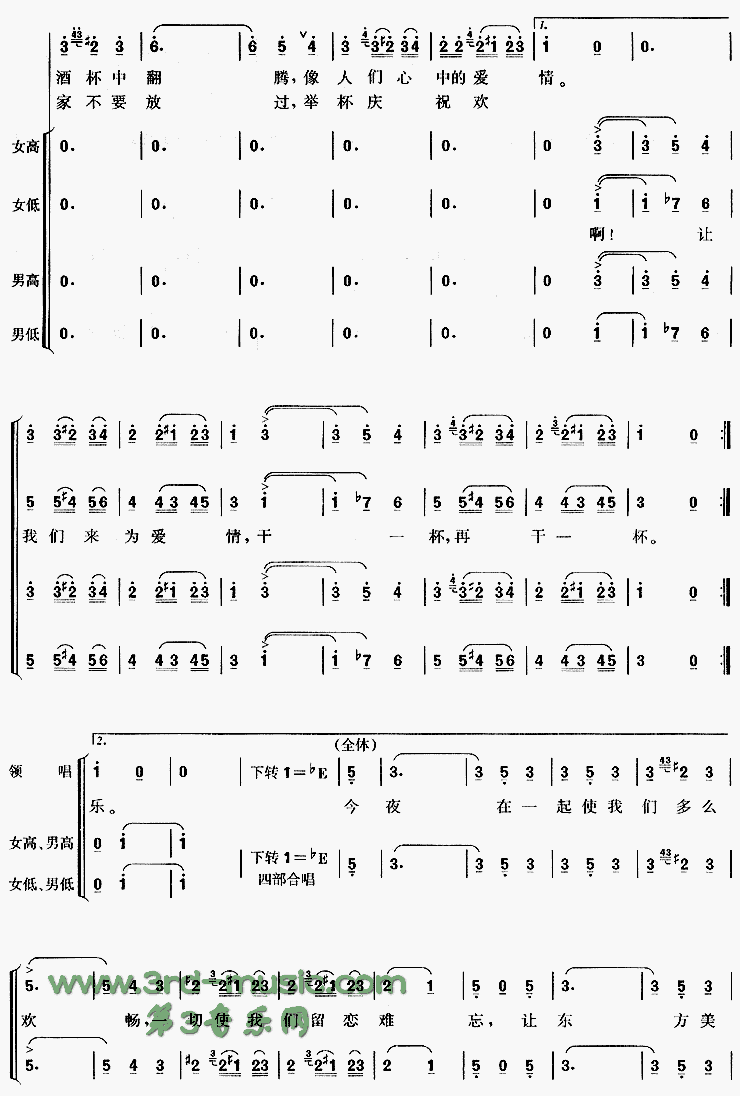 饮酒歌(《茶花女》选曲)[合唱曲谱]合唱曲谱（图2）