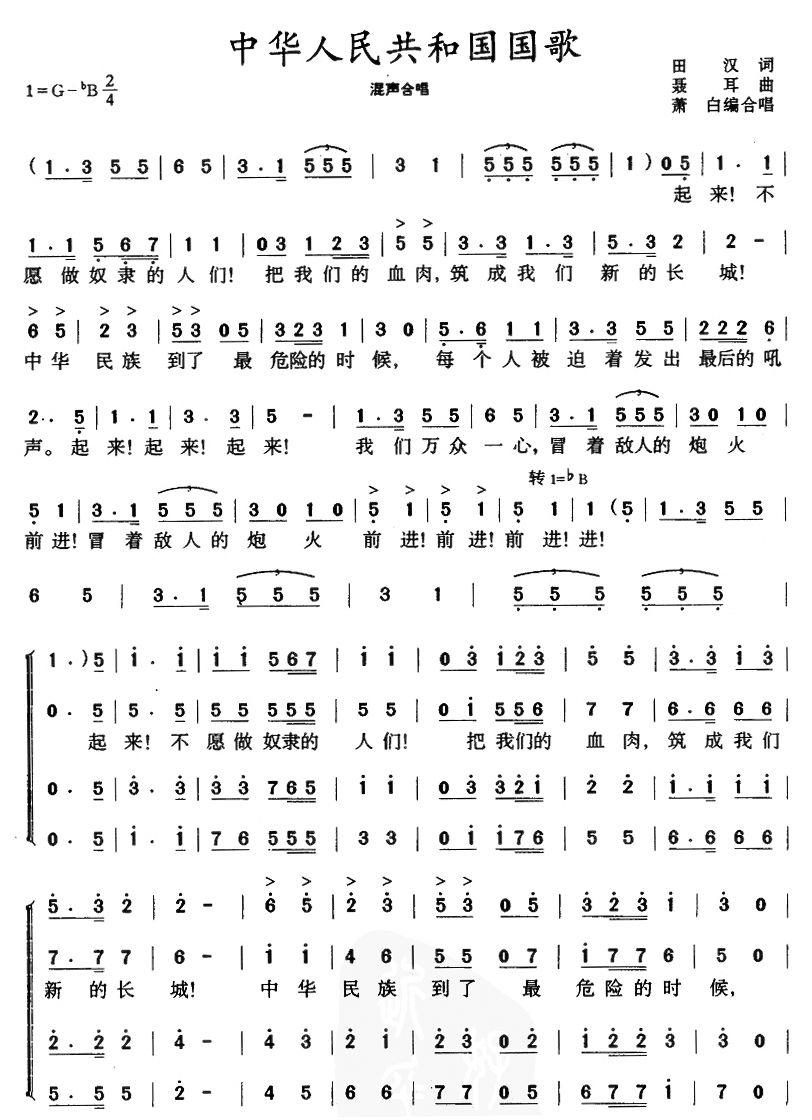 中华人民共和国国歌(混声合唱)合唱曲谱（图1）