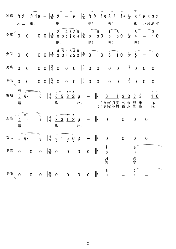 小河淌水（无伴奏合唱）合唱曲谱（图2）