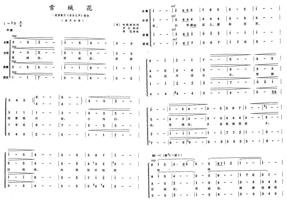 雪绒花（混声合唱）合唱曲谱（图1）