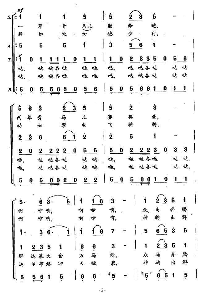 骏马颂（内蒙古民歌）合唱曲谱（图2）